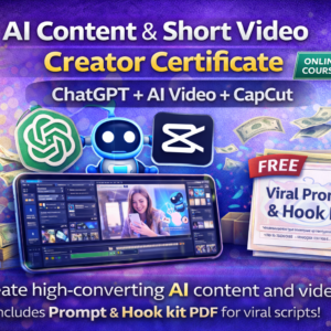 AI Content & Short Video Creator Certificate: ChatGPT + AI Video + CapCut + FREE Prompt & Hook PDF (Online Course)